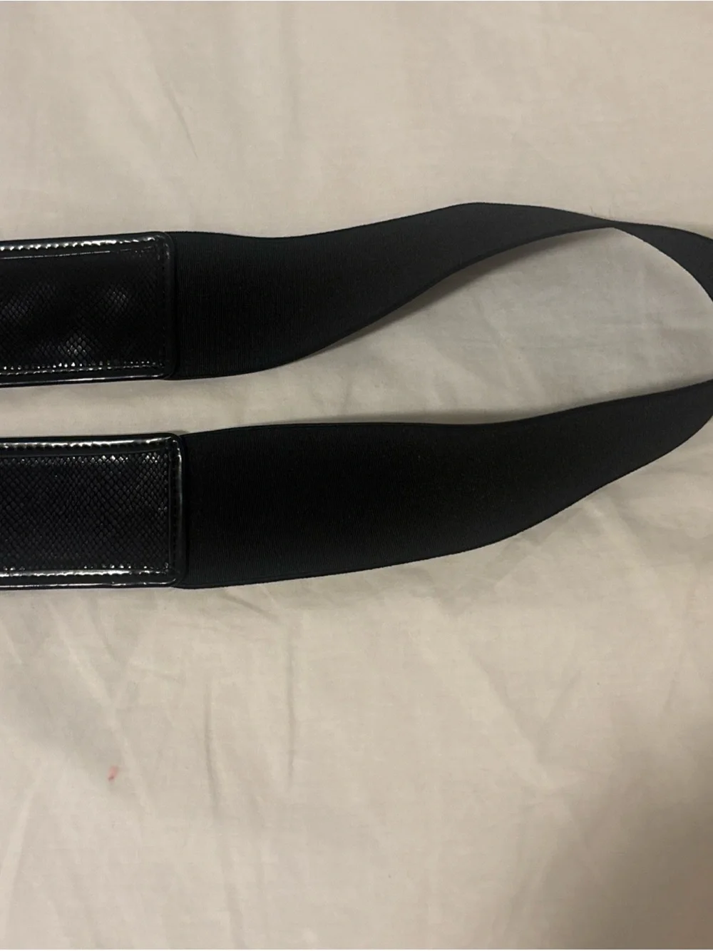 WHBM Women’s Patent leather/stretch fabric black belt Size XL RN#111459